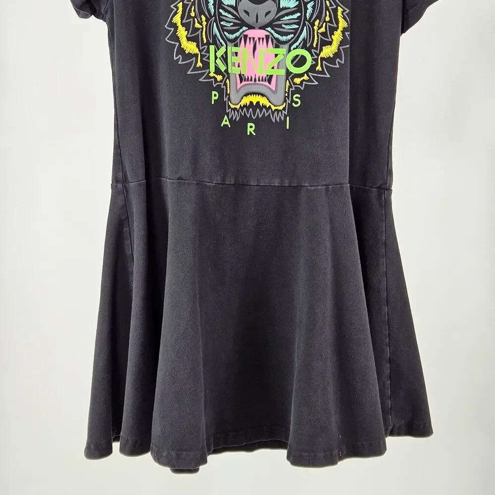 Kenzo Tiger Motif Girl's‎ Jersey Black Dress Sz 12 | FLAWS | PLAY CONDITION